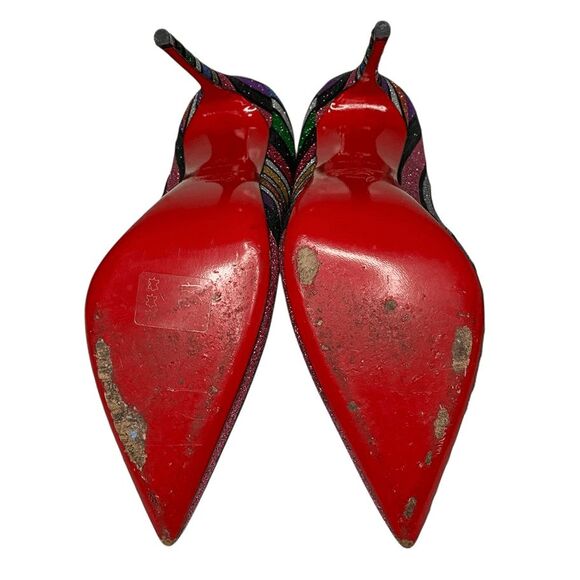 Christian Louboutin So Kate 120 Stripy Rainbow Glitter Heels Size 39 Pumps - Picture 11 of 12